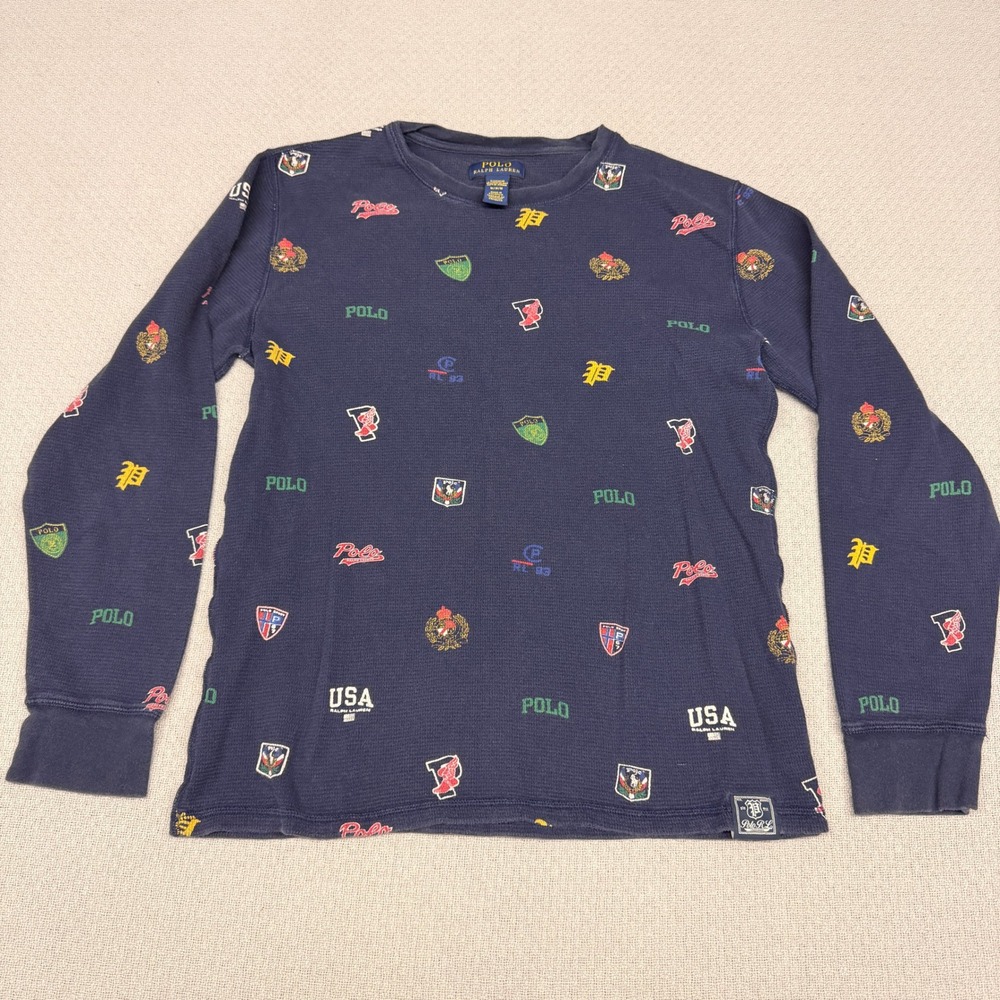 Polo Ralph Lauren Sleepwear Shirt Medium Waffle Knit Thermal Crew Neck